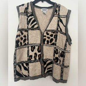 VTG 80s Koret Knit Animal Print Vest - Size: XL